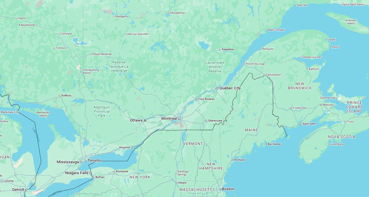 Map of Eastern Canada